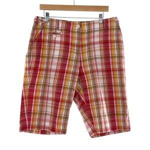 Westbound Plaid Bermuda Shorts Size 12 | Red Yellow Green Check Cotton Summer